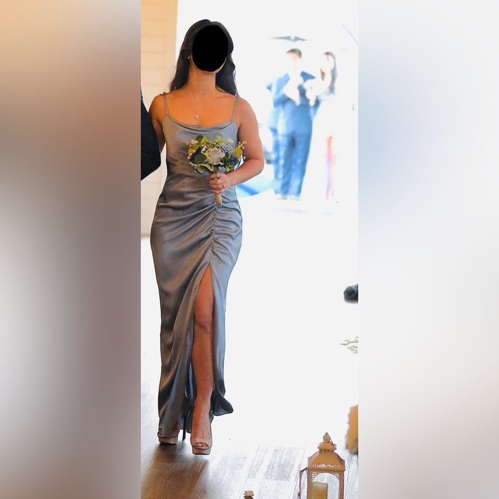 Elegant Dusty Blue Satin Evening Dress